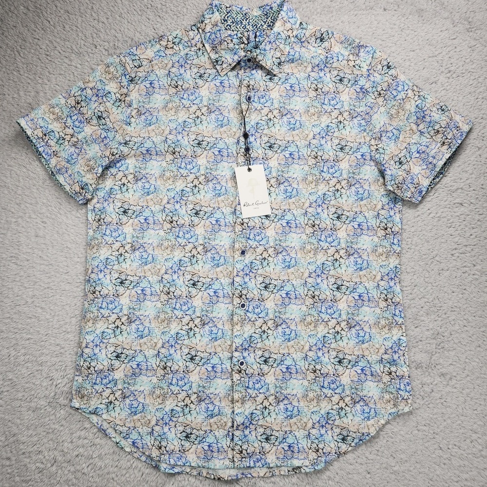 Robert Graham Mens Small Radnor Shirt Floral Linen Short Sleeve Button Up NEW